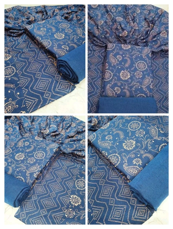 Women's Wollen printed unstiched Suit Material with stal | Top- 2.30 Mt. | Bottom-2.40 Mt. | Stal- 2.10 Mt. - Royal Blue, Unstitched