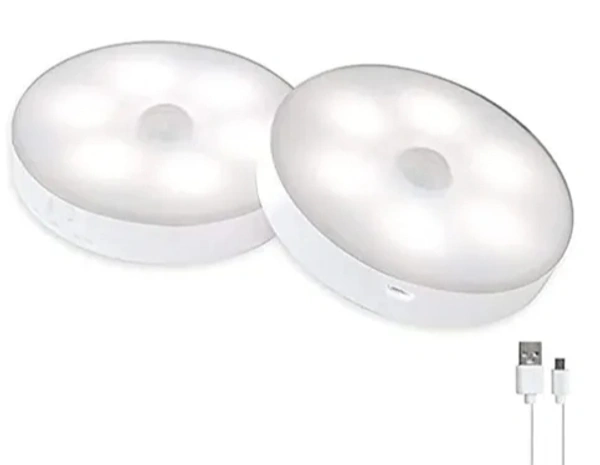 Motion Sensor Light for Home with Bright LED Beads and USB Charging, Wireless Self Adhesive LED Nightlight Body Sensor Wall Light for Wardrobe, Bedroom, Stairs BIGGER SIZE (Pack of 2 Pcs) - Free Size