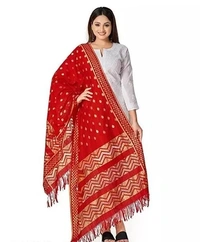  VARYAA DESGINER WOMEN`S BANARASI RUSSLE SILK GOLD ZARI WORK DUPATTA COMBO OF 3 (RED, WHITE, YELLOW) - Free Size
