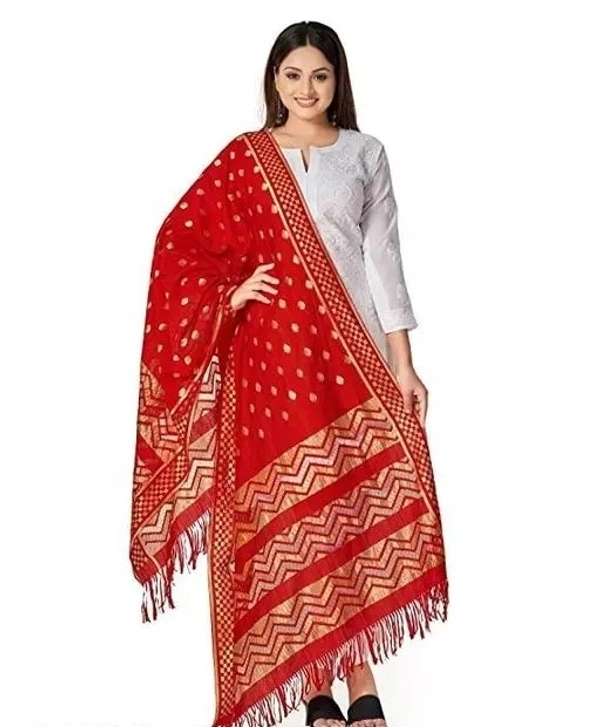  VARYAA DESGINER WOMEN`S BANARASI RUSSLE SILK GOLD ZARI WORK DUPATTA COMBO OF 3 (RED, WHITE, YELLOW) - Free Size