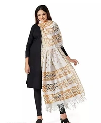 VARYAA DESGINER WOMEN`S BANARASI RUSSLE SILK GOLD ZARI WORK DUPATTA COMBO OF 3 (RED, WHITE, YELLOW) - Free Size