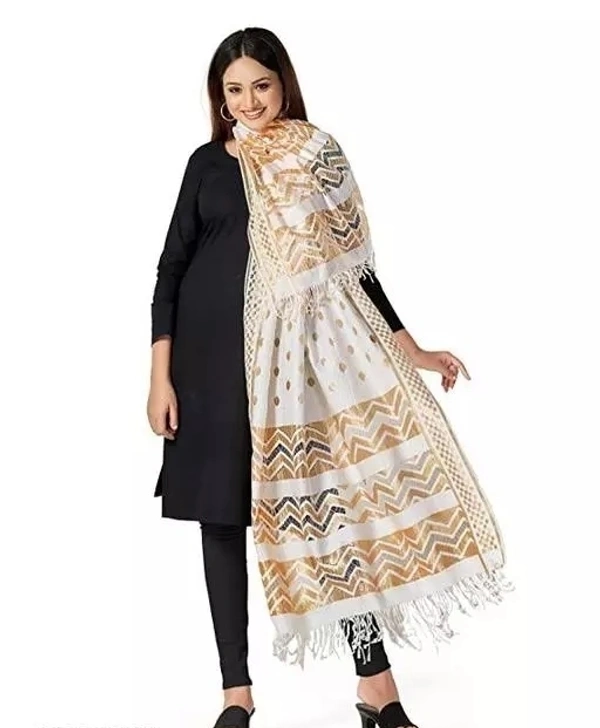  VARYAA DESGINER WOMEN`S BANARASI RUSSLE SILK GOLD ZARI WORK DUPATTA COMBO OF 3 (RED, WHITE, YELLOW) - Free Size