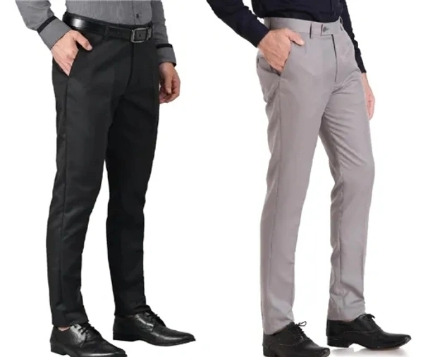 ELANHOOD Blue & Brown Formal Trouser For Men - 34