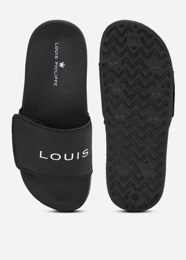 LOUIS PHILIPPE brand Print Slides flip-flops - Black, 9