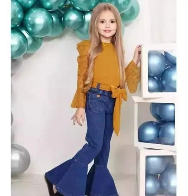 denim pant with musterd knitted top embellished with sparkle stone - 7-8 Years