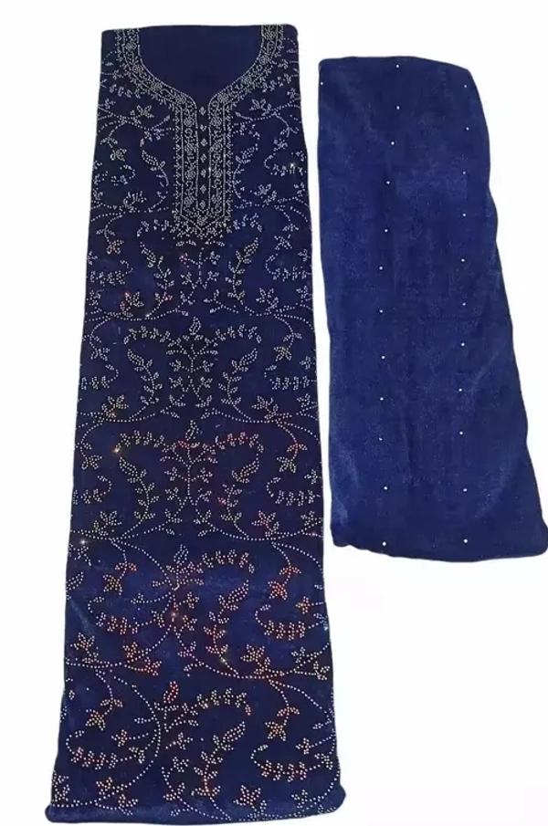 Womens Woollen Velvet Shaneel Silousky Work Dress Material - Ultramarine, Unstitched