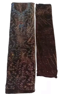 Womens Woollen Velvet Shaneel Silousky Work Dress Material - Nutmeg Wood Finish, Unstitched
