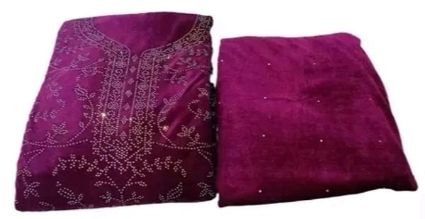 Womens Woollen Velvet Shaneel Silousky Work Dress Material - Violet Eggplant, Unstitched