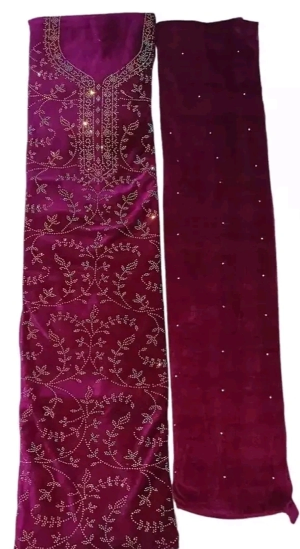 Womens Woollen Velvet Shaneel Silousky Work Dress Material - Violet Eggplant, Unstitched
