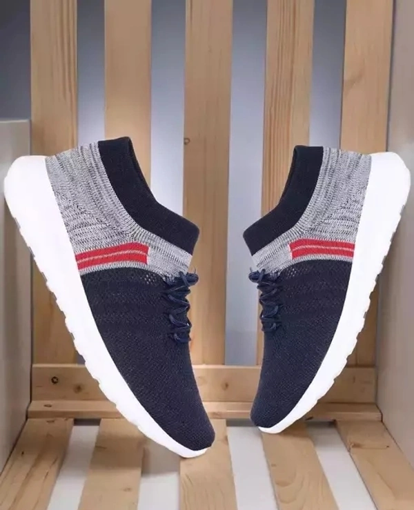 CLYMB AIR SOCKS - 2 NAVY & Grey Mesh Eva Running/Walking/Gym Sports Shoes For Men - IND-8, Navy Blue