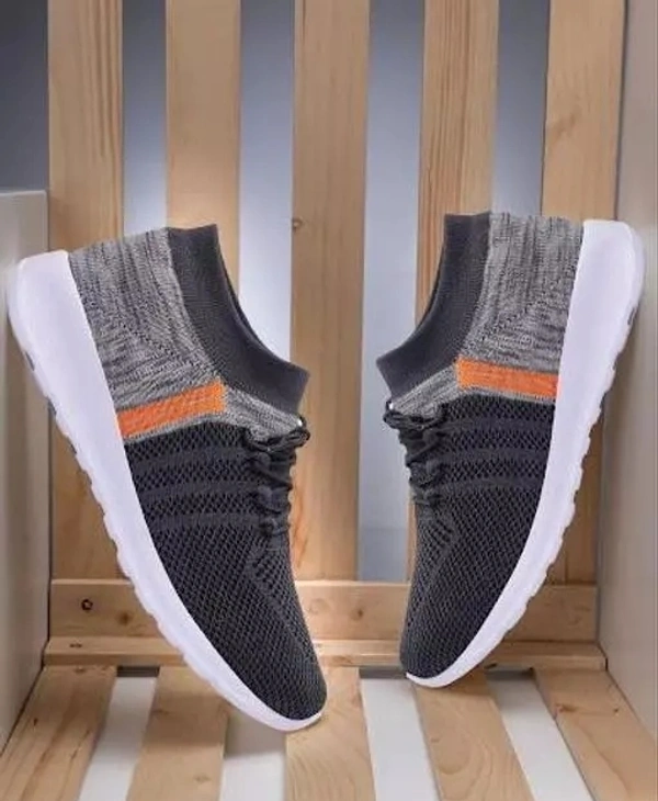 CLYMB AIR SOCKS - 2 NAVY & Grey Mesh Eva Running/Walking/Gym Sports Shoes For Men - IND-7, Gray