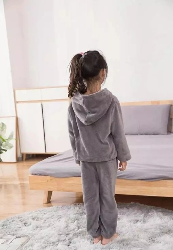 Luxurious Baby Girls Winter Hooded Nightsuit Nightdress Sweater with Pyjama Set - 9-10 Years