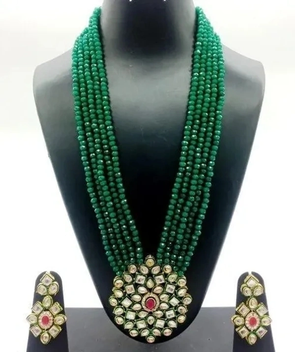 Rani Style New Long Green Jewellery Set  - Free Size