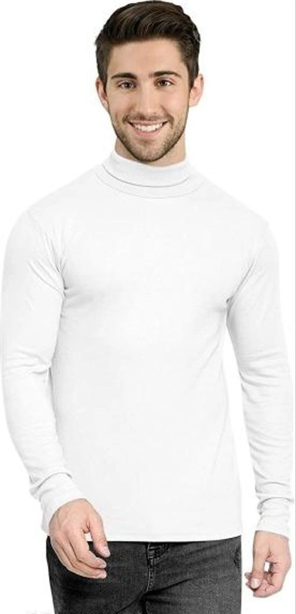 Flier Solid Men High Neck T-Shirt , Black T-Shirt - White, M