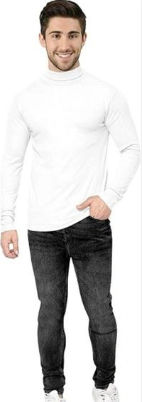 Flier Solid Men High Neck T-Shirt , Black T-Shirt - White, M