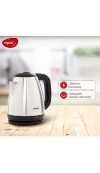 Pigeon Electric Kettle with Stainless Steel Body, 1.5 litre, used for boiling Water, making tea and coffee, instant noodles, soup etc. 1500 Watt (Silver) - Gallery, 1.5 Litres