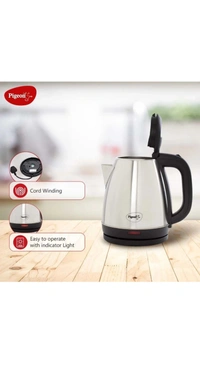 Pigeon Electric Kettle with Stainless Steel Body, 1.5 litre, used for boiling Water, making tea and coffee, instant noodles, soup etc. 1500 Watt (Silver) - Gallery, 1.5 Litres