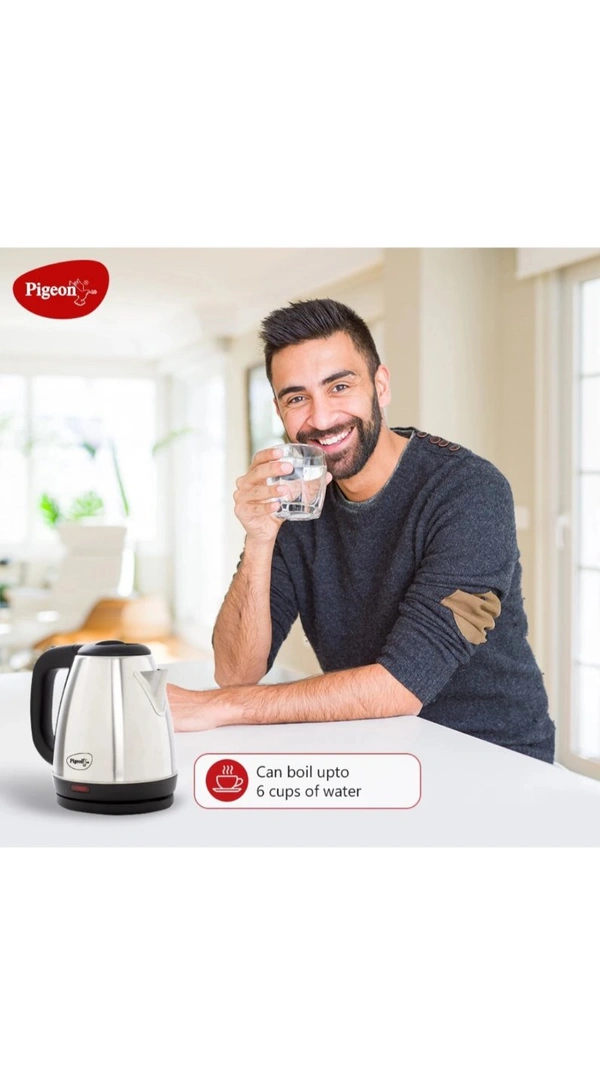 Pigeon Electric Kettle with Stainless Steel Body, 1.5 litre, used for boiling Water, making tea and coffee, instant noodles, soup etc. 1500 Watt (Silver) - Gallery, 1.5 Litres