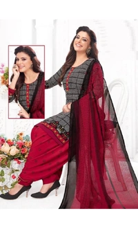 Synthetic Crepe Aagyeyi Drishya Trendy Salwar Suits & Dress Material  - Un Stitched, Guardsman Red