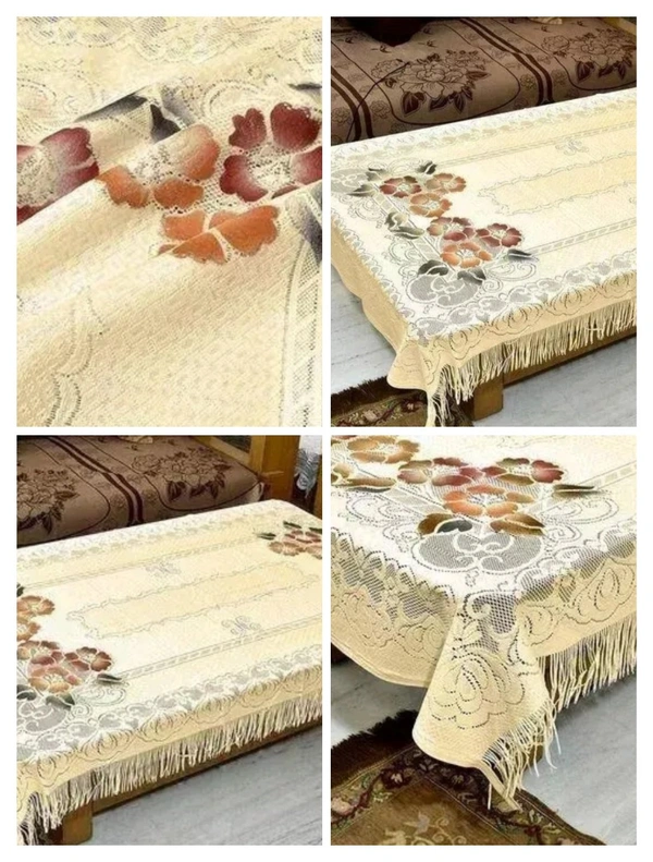 Mebels Joy table cover 4 seater centre table cover on cotton net material rectangle shape(40 x 60 inches) white colour & Cream  - Cream, Free Size