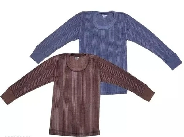 Kids Striped Thermal Winter Innerwear /Thermal top & Bottom set (2 Set Combo) - 9-12 Months