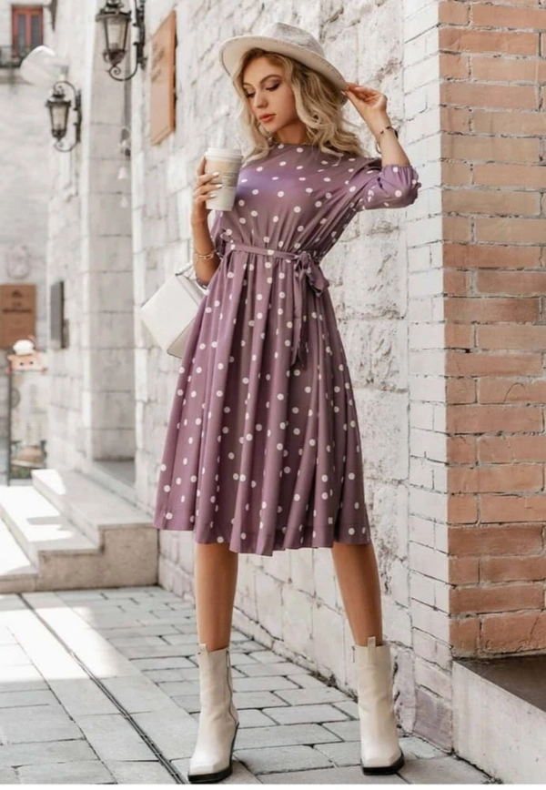 Polka Dot Print A Line Dress  - S