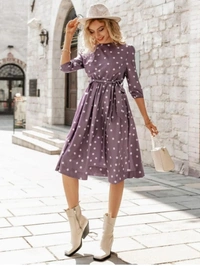 Polka Dot Print A Line Dress  - S