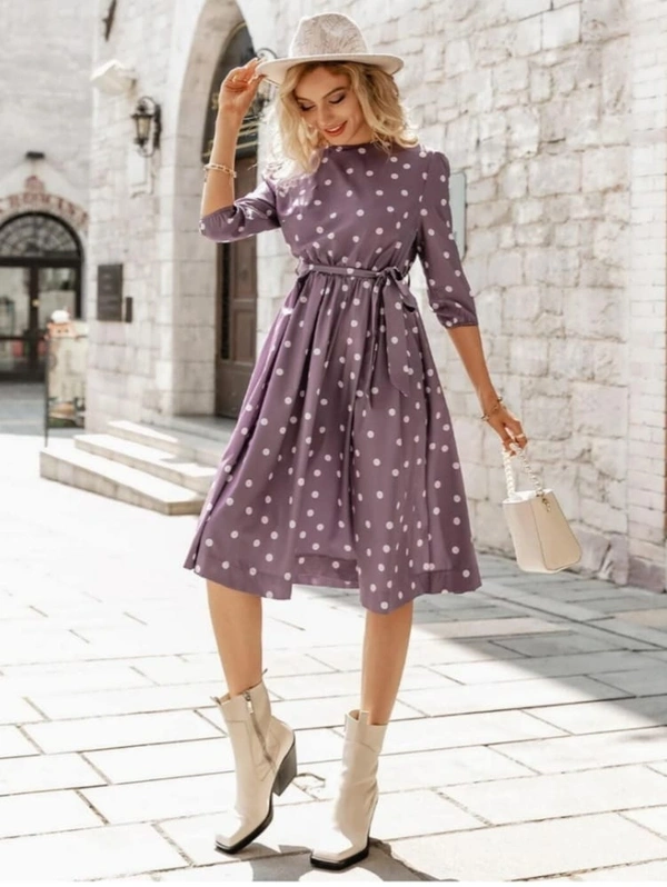 Polka Dot Print A Line Dress  - S