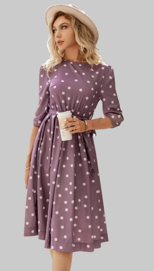 Polka Dot Print A Line Dress  - L