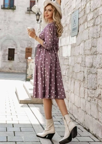Polka Dot Print A Line Dress  - L