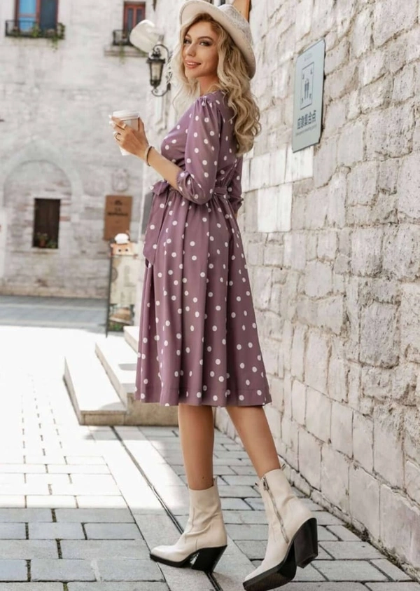 Polka Dot Print A Line Dress  - L