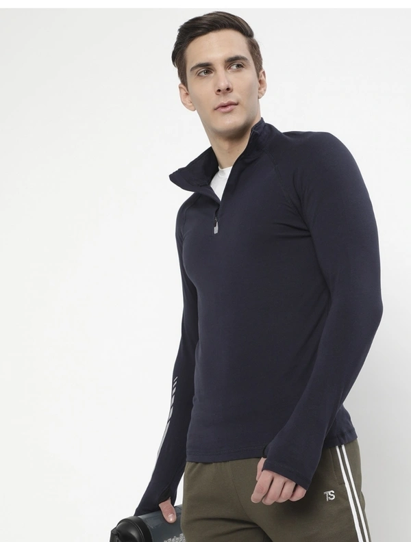 SPUNK Grindle T-shirt With Mock Collar High Neck  - Navy Blue, XL