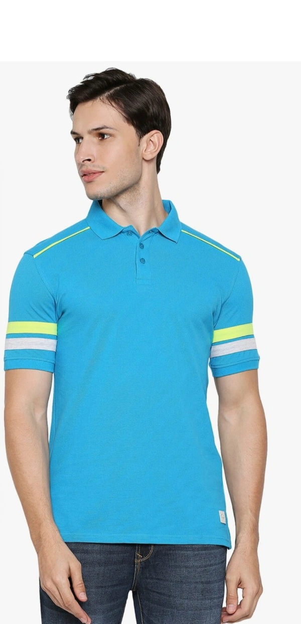 LEE COOPER  Men Solid Polo Neck Blue T Shirt 👕 - Pelorous, L