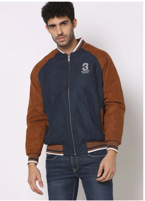 JOHN PLAYERS Colourblock Slim Fit Bomber Jackets For Men  - Navy Blue, M