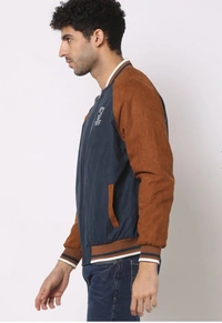 JOHN PLAYERS Colourblock Slim Fit Bomber Jackets For Men  - Navy Blue, XL