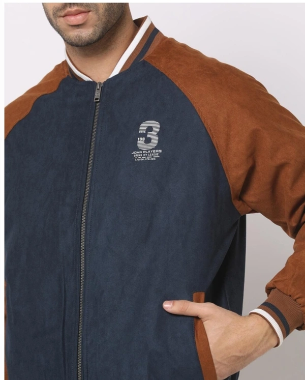 JOHN PLAYERS Colourblock Slim Fit Bomber Jackets For Men  - Navy Blue, XXL