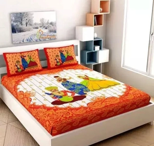 Jaipuri Bedsheet - Queen, Web Orange