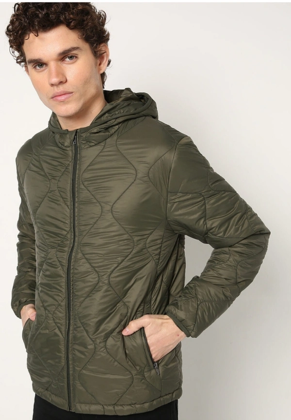 LEE COOPER  Puffer Hooded Jacket with Zip Pockets - Olive, XL, 320gm