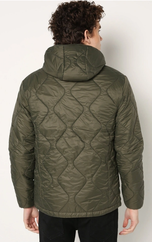 LEE COOPER  Puffer Hooded Jacket with Zip Pockets - Olive, XL, 320gm