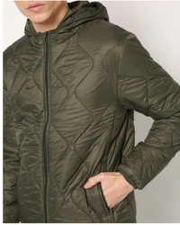 LEE COOPER  Puffer Hooded Jacket with Zip Pockets - Olive, XL, 320gm