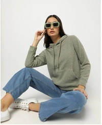 DNMX Women's Hoodie with Kangaroo Pocket - Swamp Green, L, 256GM