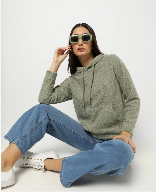 DNMX Women's Hoodie with Kangaroo Pocket - Swamp Green, L, 256GM
