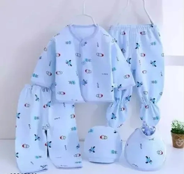 MD-Presents Premium Quality New Born Baby Summer Wear Baby Clothes 5Pcs Sets 100% Cotton Baby Boys Girls Unisex Baby Cotton/Summer Suit Infant Clothes First Gift For New Born.(Yellow, 0-6 Months) (Yellow)&(Blue) - 0-6 Months, Cornflower Blue