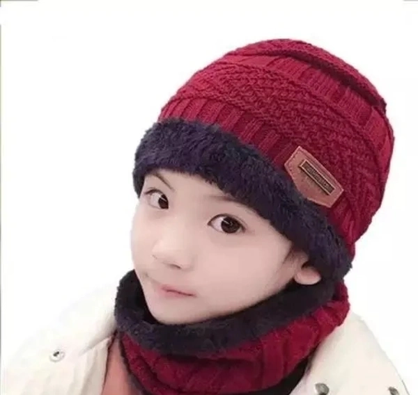  Comfortable Winter warm Beanie Cap & Neck Scarf Set for Baby (Baby Boys & Baby Girl) with Fur Inside and made form Premium Quality soft touch woolen. - 2-3 Years