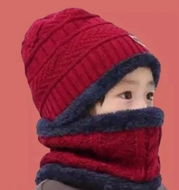  Comfortable Winter warm Beanie Cap & Neck Scarf Set for Baby (Baby Boys & Baby Girl) with Fur Inside and made form Premium Quality soft touch woolen. - 6-7 Years