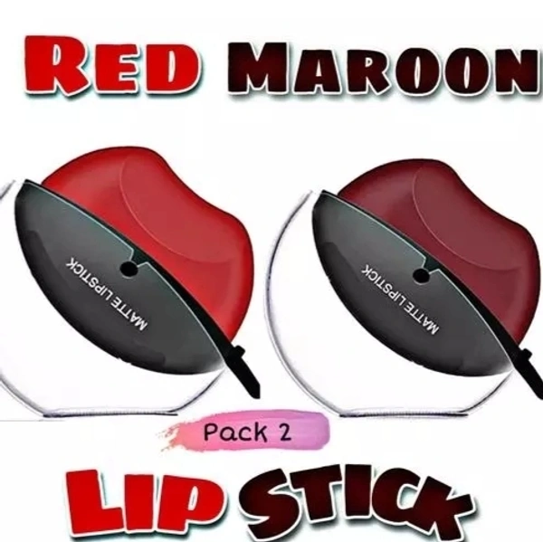 Apple Shape Lazy Quick Matte Lipstick Long-Lasting Wear Non-Stick Cup Not Fade Waterproof Lip Gloss,Velvet Matte Lipstick Pack of 2 (Red,Maroon)
