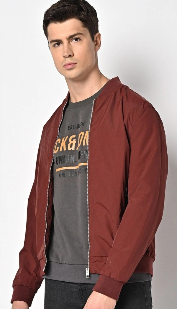 Jack & Jones Zip-Front Bomber Jacket with Insert Pockets - Lotus, XL