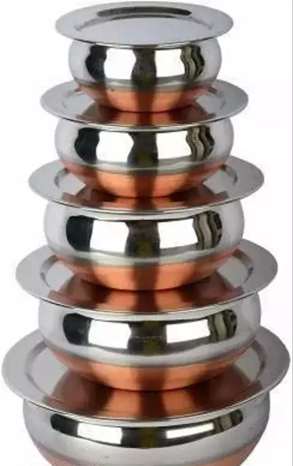 LIMETRO STEEL Set of 5 Copper Bottom Stainless Steel Handi Set / Cookware Set with Lid ( Capacity : 0.5 Ltr , 0.75 Ltr , 1 Ltr , 1.5 Ltr , 2 Ltr) Cookware Set  (Stainless Steel, 5 - Piece)