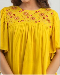 WOMEN TOUCH Floral Embroidered Round-Neck Tunic Tops Womens - Gold, M, Rayon