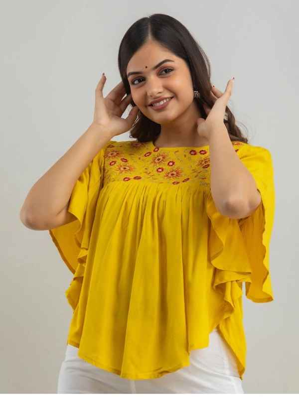 WOMEN TOUCH Floral Embroidered Round-Neck Tunic Tops Womens - Gold, XXL, Rayon